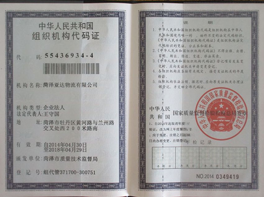 点击查看详细信息<br>标题：组织机构代码证 阅读次数：1796